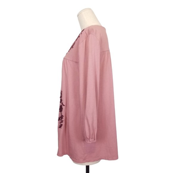 Garnet Hill Folkloric Embroidered Cotton Blouse Mauve Sz Medium - Picture 3 of 9